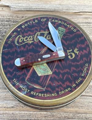 CASE XX ** 2001 BROWN JIG BONE COCA COLA SMALL COKE BOTTLE IN TIN