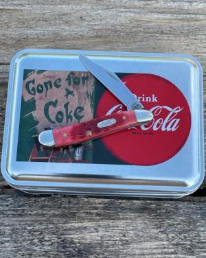 CASE XX ** 2002 DARK RED JIG BONE COCA COLA PEANUT IN TIN
