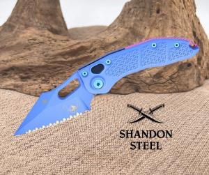 Microtech/Borka Blades 169-3SIS Signature Series AUTO Stitch Folding Knife 3.625" Sky Blue Cerakote 