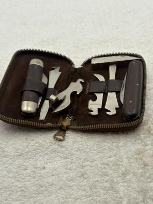 Vintage Multi Tool Folding Pocket Knife With Zip Up Leather Carry Pouch