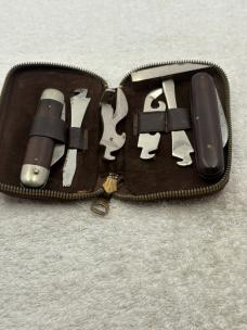 Vintage Multi Tool Folding Pocket Knife With Zip Up Leather Carry Pouch