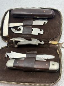 Vintage Multi Tool Folding Pocket Knife With Zip Up Leather Carry Pouch