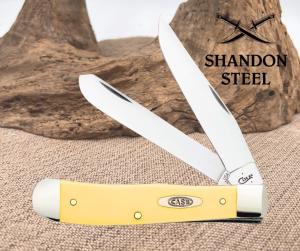 Case xx USA Trapper Knife Yellow Delrin Handle CS Carbon Steel Pocket Clip 30114