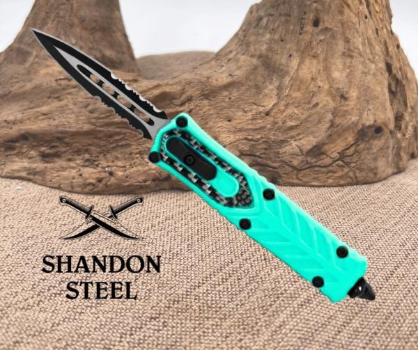 Automatic OTF Double Edge Knife 175STQDS Teal Automatic OTF Double Edge Knife 175STQDS Teal