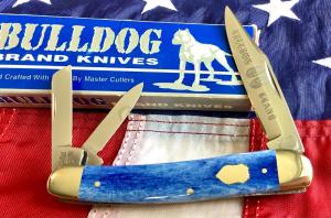 Bulldog Brand 4quot Whittler Pocket Knife w Blue Bone Handles -NOS 
