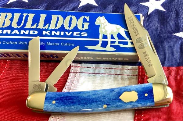 Bulldog Brand 4" Whittler Pocket Knife w/ Blue Bone Handles -NOS 