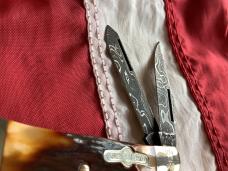 Bear & Son Custom 2 Blade Trapper w/ Red Stag Handles & Damascus Blades -NOS