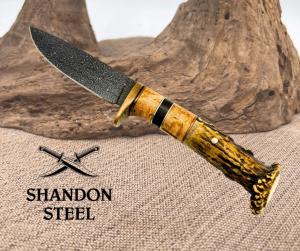 Burr Oak Handmade Turkish Lace Pattern Damascus Drop Point Hunter Custom Knife 