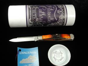 Titusville Cutlery Genuine Amber Stag Lexingtonian Coffin Jack Knife Rare 1 of 30 COA USA Made