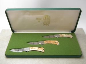 Parker Cut Co Japan Indian Series III Bone Lockback Knives New in Display Case