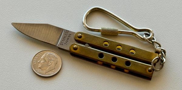 Vintage Mini Keychain Balisong Butterfly Brass Knife, Taiwan, Unused Vintage Mini Keychain Balisong Butterfly Brass Knife, Taiwan, Unused
