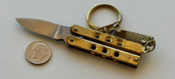 Vintage Mini Keychain Balisong Butterfly Brass Knife, Japan, Unused Vintage Mini Keychain Balisong Butterfly Brass Knife, Japan, Unused