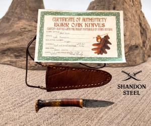 Burr Oak Handmade USA Damascus Drop Point Neck Knife w Sheath By MARK NEVLING 06