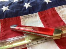 Bulldog Large 5 &1/2" Display Trapper Knife w/ Red Bone Handles & Standing Pit Bull Dog Blade Etch