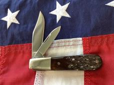 Vintage Ka-Bar Dog Head Barlow Knife w/ Sweet Dark Brown Bone Handles +Dog Head Shield -NOS & M/NM