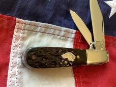 Vintage Ka-Bar Dog Head Barlow Knife w/ Sweet Dark Brown Bone Handles +Dog Head Shield -NOS & M/NM
