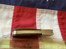 Vintage Ka-Bar Dog Head Barlow Knife w/ Sweet Dark Brown Bone Handles +Dog Head Shield -NOS & M/NM