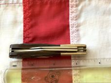 Vintage Ka-Bar Dog Head Barlow Knife w/ Sweet Dark Brown Bone Handles +Dog Head Shield -NOS & M/NM