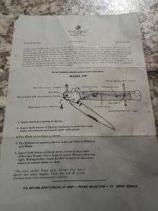9" Vintage Edge Co. Stiletto. With original instructions.
