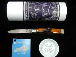 Titusville Cutlery Genuine Amber Stag Lexingtonian Coffin Jack Damascus Knife 1 of 15 COA USA Made