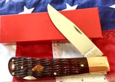 Ka-Bar Copper Lock Dog Head Large 5” Lockback w/ Bone Handles -Dog Head Shield & Bolsters are Copper