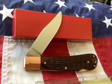 Ka-Bar Copper Lock Dog Head Large 5” Lockback w/ Bone Handles -Dog Head Shield & Bolsters are Copper
