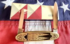 J A Henckels 2 Blade Gents Knife w/ Metal Art Worked Handles w/ Long arm twin men & orig box