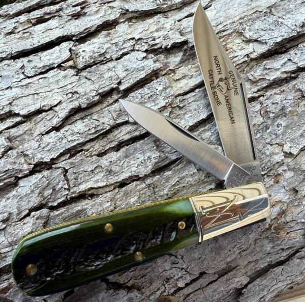 GEC NORTHFIELD * 771225 SATIN PICKLE GREEN MARROW BONE YANKEE BARLOW KNIFE GEC NORTHFIELD * 771225 SATIN PICKLE GREEN MARROW BONE YANKEE BARLOW KNIFE