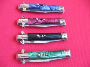 Vintage Italian Button Open Button Close Tourist Stiletto Knife - Full Color Set of Four Knives