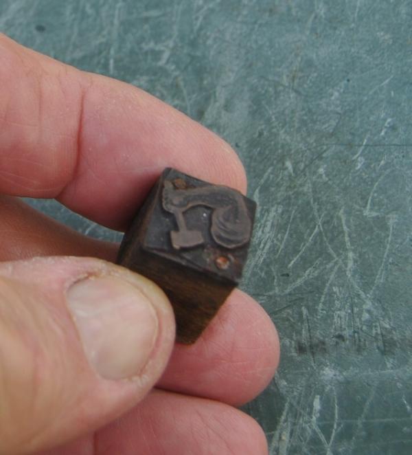 Hammer brand Type Logo Not A Tang Stamp 7/8 x 5/8" Wood With Antimony Copper Face Pinned On
