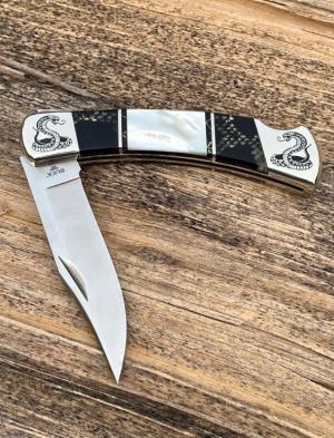 BUCK 110 ** BRIAN YELLOWHORSE CUSTOM MOTHER OF PEARL COBRA SCALES FOLDING HUNTER