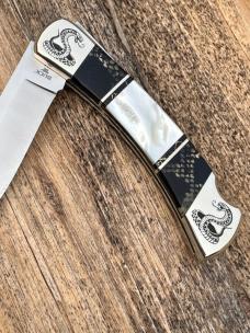 BUCK 110 ** BRIAN YELLOWHORSE CUSTOM MOTHER OF PEARL COBRA SCALES FOLDING HUNTER