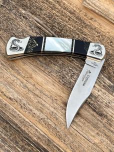 BUCK 110 ** BRIAN YELLOWHORSE CUSTOM MOTHER OF PEARL COBRA SCALES FOLDING HUNTER
