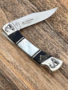 BUCK 110 ** BRIAN YELLOWHORSE CUSTOM MOTHER OF PEARL COBRA SCALES FOLDING HUNTER