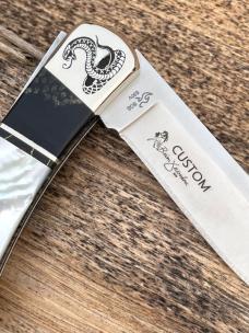 BUCK 110 ** BRIAN YELLOWHORSE CUSTOM MOTHER OF PEARL COBRA SCALES FOLDING HUNTER