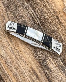 BUCK 110 ** BRIAN YELLOWHORSE CUSTOM MOTHER OF PEARL COBRA SCALES FOLDING HUNTER