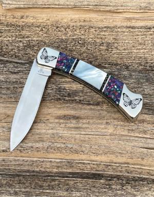 BUCK 110 ** BRIAN YELLOWHORSE CUSTOM MOTHER OF PEARL BUTTERFLY PROTOTYPE FOLDING HUNTER