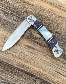 BUCK 110 ** BRIAN YELLOWHORSE CUSTOM MOTHER OF PEARL BUTTERFLY PROTOTYPE FOLDING HUNTER