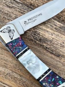 BUCK 110 ** BRIAN YELLOWHORSE CUSTOM MOTHER OF PEARL BUTTERFLY PROTOTYPE FOLDING HUNTER