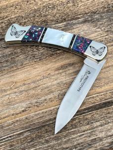 BUCK 110 ** BRIAN YELLOWHORSE CUSTOM MOTHER OF PEARL BUTTERFLY PROTOTYPE FOLDING HUNTER