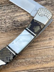 BUCK 110 ** BRIAN YELLOWHORSE CUSTOM PYTHON +MOTHER OF PEARL FOLDING HUNTER