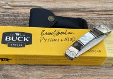 BUCK 110 ** BRIAN YELLOWHORSE CUSTOM PYTHON +MOTHER OF PEARL FOLDING HUNTER