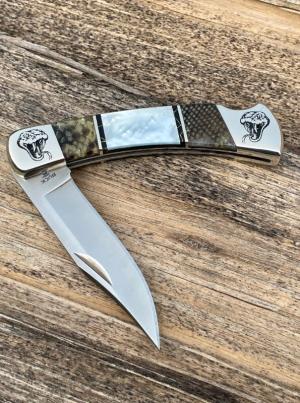 BUCK 110 ** BRIAN YELLOWHORSE CUSTOM PYTHON +MOTHER OF PEARL FOLDING HUNTER