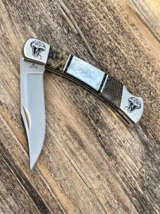 BUCK 110 ** BRIAN YELLOWHORSE CUSTOM PYTHON +MOTHER OF PEARL FOLDING HUNTER