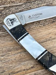 BUCK 110 ** BRIAN YELLOWHORSE CUSTOM PYTHON +MOTHER OF PEARL FOLDING HUNTER