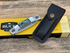 BUCK 110 ** BRIAN YELLOWHORSE CUSTOM ARROWHEAD MOTHER OF PEARL ABALONE FOLDING HUNTER