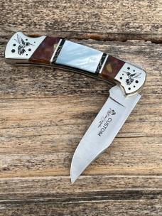 BUCK 112 ** BRIAN YELLOWHORSE CUSTOM HUMMINGBIRD MOTHER OF PEARL FOLDING HUNTER