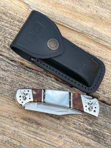 BUCK 112 ** BRIAN YELLOWHORSE CUSTOM HUMMINGBIRD MOTHER OF PEARL FOLDING HUNTER