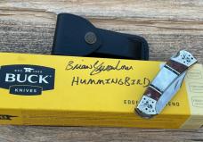 BUCK 112 ** BRIAN YELLOWHORSE CUSTOM HUMMINGBIRD MOTHER OF PEARL FOLDING HUNTER