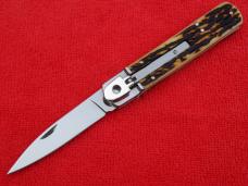 New 7-3/4" Hubertus/Boker style Leverlock automatic switchblade stag handles 